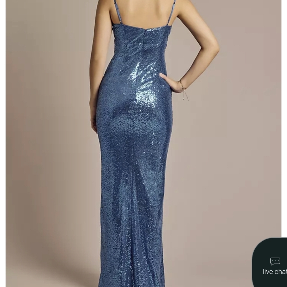Elegant Blue Sequin Evening Gown | David's Bridal Midnight Gown